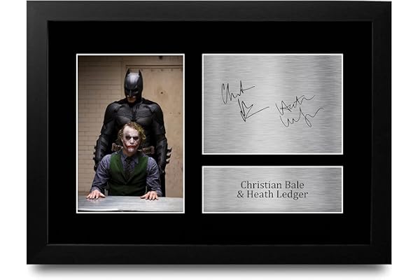 HWC Trading FR A4 Christian Bale & Heath Ledger The Dark Knight Joker Cadeaux Imprimé Signé Autographe Photo pour les fans de cinéma - A4 Encadré