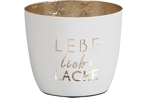 ‎SEASIDE NO.64 Seaside No.64 - Maritime Windlichter Baltic aus Metall mit ausgestanzten Schriftzügen - Verschiedene Farbkombinationen für Teelichter & Stumpenkerzen in Haus und Garten (LeLiLa - weiß, Gold)