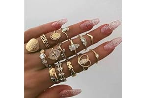 Dusenly 15pcs Women's Retro Portrait Gold Coin Cross Ring Knuckle Ring Set Bohemian Stacking Rings for Women Girls