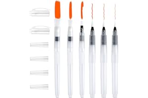 FSTTRE 6 Pièces Pinceau Aquarelle Reserve d'eau Stylos avec Réservoir d'eau Remplissable Set de pinceaux à Eau Professionnels Peinture d'eau Brosse Brush Pen pour Le Calligraphie et La Mélange des Couleurs