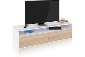 duehome | Mueble de Salon, modulo de Comedor Elba, Acabado Color Blanco Artik y Roble Canadian, Medidas: 130 cm (Ancho) x 35,5 cm (Alto) x 40,2 cm (Fondo)