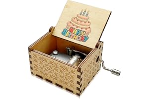 Meloditrunk Mini Caja de Música de Madera de Happy Birthday, Cajas de Música de Manivela para Cumpleaños y Navidad, Antigua Artesanía de Decoración del hogar para niños Regalos