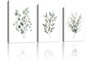 WENGTIAO 3 Pezzi Stampa su Tela Acquerello Botanico Con Cornice Quadro su Tela Moderno Minimalista Salvia Verde Pianta Pittura Quadro Moderno Soggiorno Camera da Letto Decorazioni Parete 30x40cmx3