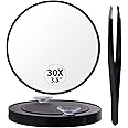 Vanpiece 30X Magnifying Mirror, Small Magnifying Mirror with Tweezers and Suction Cup, Compact Mirror Set for Plucking Eyebrows 3.5 Inches,As a Travel Mganifying Mirror (1PCS)