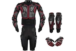AKAUFENG Motorrad Protektorenjacke mit Getriebe Kurzen Hosen + Knieprotektoren + Handschuhe Protektorenhemd Motorrad S-5XL