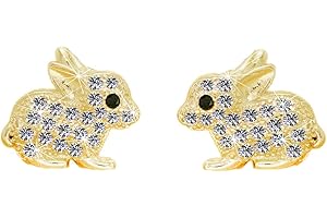 Kaguyo boucles d'oreilles en argent pour femmes, or rose Sterling Silver pavé Zircons mignon lapin boucles d'oreilles lapin de Pâques pour femmes filles enfants, cadeau d'anniversaire