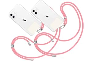 MARARDI Pack 2 Tour de Cou Telephone Portable Cordon Collier Laniere Universel [Rose] Sangle pour Coque de Portable [Patch Blanc] Bandouliere Lanyard Amovible Réglable et Résistante Unisex
