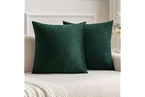 MIULEE Velvet Soft Soild Microfiber Decorative Square Pillow Case Throw Cushion Cover for Sofa Bedroom with Invisible Zipper 16x16 Inch 40x40cm Dark Green Set of 2 Lined