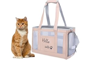 Breathable Cat Carrier Bag, YUOCT PU Leather for Cat and Small Medium Dog Carrier Bag, Up to 6KG, Pet Carrier for Travel Hiking Walking Camping Driving (Pink)