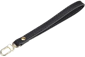 VanEnjoy Genuine Leather Keychain Wristlet Keychain Strap for Wallet Purse Clutch Cellphone Wristlet Key(Square Lock), Black, 7.1"