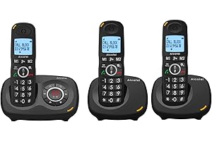 ALCATEL XL595 B Voice Trio - Téléphone Fixe Sans Fil Senior Avec Répondeur - Grand Écran Rétroéclairé - Mains Libres - Fonction Blocage Des Appels - Audio Boost - Répondeur 14 Min - 3 Combinés - Noir