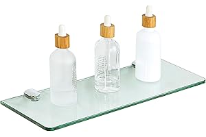 SAYAYO Bathroom Glass Shelf Wall Mounted 7MM Tempered Transparent Glass with Chromed Shelf Brackets 380MM Length, EGBL1012R-C