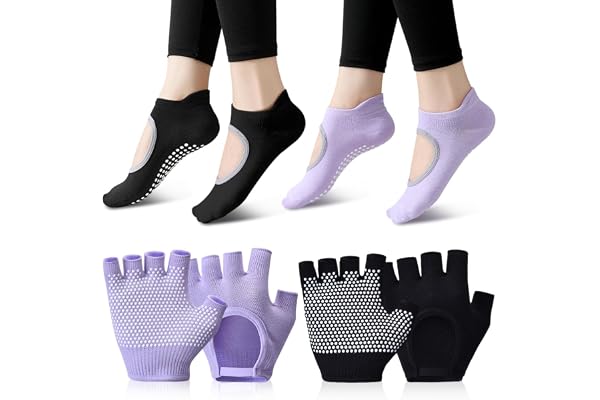 SITAKEGS yogaset, 2 par handskar & pilatesstrumpor med silikongrepp