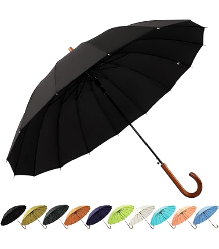 Parapluie canne réglable et résistant noir Ouverture et fermeture manuelle
