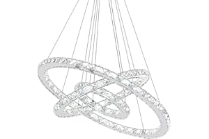 UISEBRT 72W Lampada a Sospensione Moderna Cristallo - Lampadario Creativo Regolabile in Altezza Lampada da Soffitto Tre anelli Cucina Salotto Camera da letto, Bianco Freddo