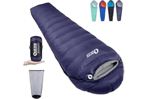 QEZER [Plumón] Saco de Dormir 0 Grados [-28℃~8℃] Saco de Dormir de Invierno 1kg/1.5kg Relleno de plumón - Adultos y niños-Sleeping Bag para Camping, Senderismo y Acampada