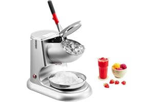 VEVOR Commercial Ice Crusher 100kg/Hour Electric Snow Cone Maker with 4 Blades, Stainless Steel Ice Crusher with Bowl & Cover 300W 2000rpm, Ice Shaver Silver