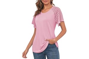 MAVIS LAVEN Damska załoga karku, luźna, z dzwonkiem, krótkie rękawy, koszula, raglanowa tunika, topy