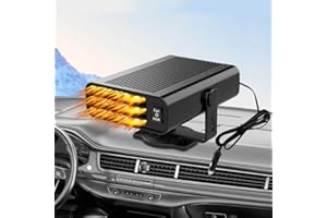 KUWUNG Calefactor Coche 12V, Portátil Calefactor Coche Mechero con Ajustable 360 ​​Grados Base Giratoria, 2 en 1 con Ventilador de Frío/Calo, 150W Calefactor para Coche, Desempañador Parabrisas