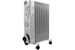 GLOBEWOLF OIL Filled Radiator 9 Fin Heater with 24 Hour TIMER - Electric 2KW Free Standing Portable Oil Radiator with Thermostat & Timer - 3 Heater Settings, Built in Safety Features - EXPRESS DELIVERY