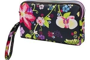 AdiStylinno Wristlet Wallet, Large Capacity Polyester Women Clutch Wallets Waterproof 3 Compartments with Colorful Zippers and Wrist Strap Wristlet Pouch