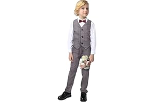 YILAKU Set di Abbigliamento per Bambini e Ragazzi 4 Pezzi Camicia a Maniche Lunghe + Papillon + Gilet + Pantaloni Eleganti Abiti da Cerimonia Smoking da Ragazzo 3-7 Anni