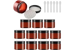 TIANZD 12 Pièces Vides Petit 150 ml Marron Cosmétique Pot en Plastique avec Couvercle Noir 150 g Pots de Cosmétique Crème de Bouteille Contenant avec 6x Spatules