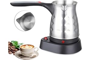 WIYETY Caffettiera elettrica turca, 500 ml, in acciaio inox turco, con manico pieghevole, per famiglia, ufficio, 600 W, colore: argento