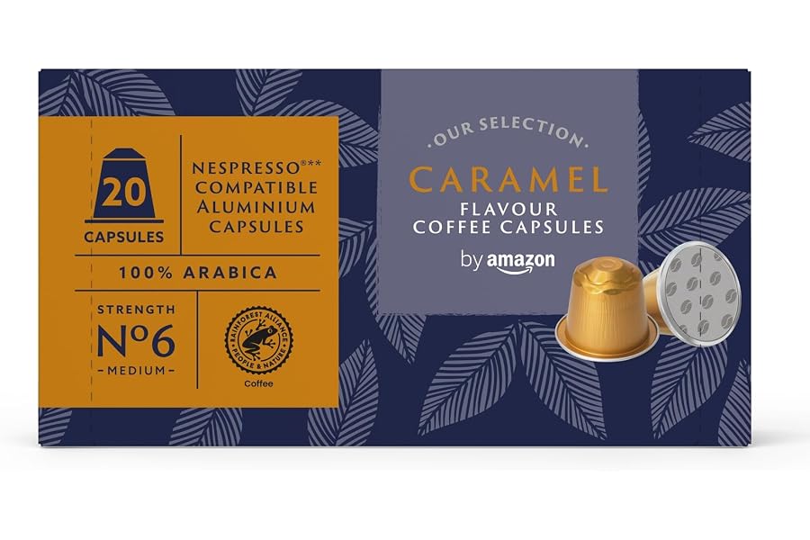 by Amazon Cápsulas de Aluminio de Café Sabor Caramelo Compatibles con Nespresso, 20 Unidades (1 Paquete de 20), Certificadas 