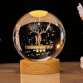 Amazon Brand - Umi 3D Deer Crystal Ball Round Shape Night Lamp, Glass Ball Night Lamp with Woodern Base,Decorations Gifts for