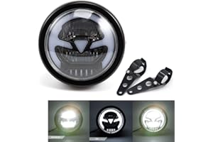 evomosa Motorcycle headlight 6.41inch LED front headlight for cafe racer bobber chopper head light with DRL (White light)