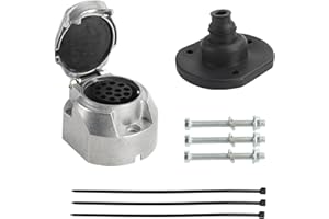 Qiping kit Prise de remorque 13 Broches métal - Prise d'attelage 13-Pole Femelle avec Joints étanche, Serre-câbles, vis de Fixation - Fonte d'aluminium