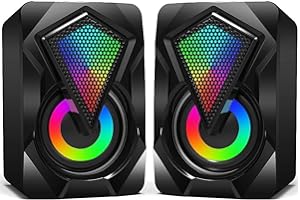 NJSJ Stereo-2.0-Lautsprecher PC, Boxen mit USB-Stromversorgung, RGB LED Licht, 6 Watt, 3,5 mm AUX Klinke, Gaming Lautsprecher für Laptop, Computer, Monitor, Tablets, Music Player, PS5, Schwarz