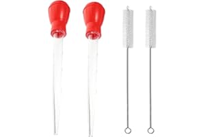 ARROMI 4PCS Turkey Baster, Baster for Cooking, Turkey Baster Large, Turkey Baster for Aquarium, Food Syringe, Measuring Lines Basting Syringe Injector Needle for Cooking (2 Oil Pipes and 2 Brushes)