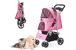 LPOTIUS Hundewagen Faltbarer Hundebuggy Hundebox Transporttasche bis 15 Kg Haustier Buggy mit Netzfenstern Haustier Transportwagen Hunde Jogger Buggy Katzen Wagen (Dunkelpink)