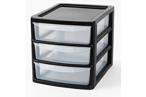 SIDSONS A4 PLASTIC STORAGE DRAWERS DRAW TOWER UNIT OFFICE DESKTOP TABLETOP HOME SCHOOL GARAGE MODULAR & PORTABLE DRAWERS OFFICE DESK ORGANIZER SLIM A4 SIZE 2|3|4|6|8 TIERS (Black/Clear, A4 Slim 3 Drawers)