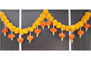 SMIZZY ; (RE)TOUCHING LIVES SMIZZY ; (RE) TOUCHING LIVES Fluffy Flowers Marigold Toran Garland for Entrance Door Bandarwal for Main Door/MandirDiwali Decorations Items for Home, (50 Inch Long, Yellow White, 1 Pc)
