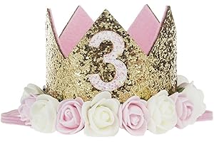 COUXILY Bébé Crown Rose Fleur Golden Crown Anniversaire Bandeau Princesse Bébé-Filles Bracelet Couronne Accessoires pour Cheveux
