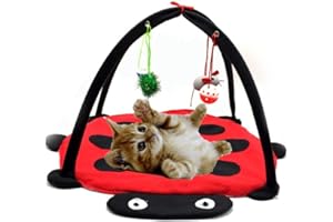 Tapis de jeu et d’activité mobile Freeas pour chien ou chat, Lit rembourré pour animal domestique avec jouets suspendus : clochettes, balles et souris