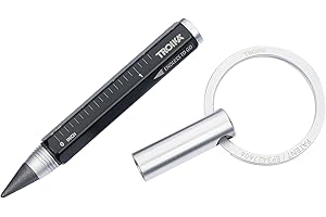 TROIKA Ołówek wielozadaniowy i breloczek do kluczy z końcówką do pisania (ok. 20 km długości) – bez końca – linijka centymetrowa/calowa – aluminium – czarny, srebrny, czarny, srebrny., 9,6 x 3 x 0,8