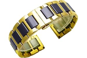 KAI TIAN Dwukolorowy pasek do zegarka ze stali nierdzewnej, ceramiczna bransoletka, wszystkie ogniwa wyjmowane, pasek zastępczy z narzędziami, 14 mm, 16 mm, 18 mm, 20 mm, 22 mm