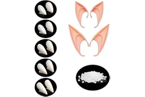 Anguxer Dientes de Vampiro, 5 PCS Dientes Vampiro + 2 PCS Orejas Elfo, para Accesorios de Fiesta de Vampiros/Elfos, Accesorios de Fiesta de Halloween