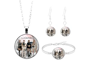 Ropniik Kpop Black-P2 Merchandise Geschenke Set Black-P2 Anhänger Halskette,Armbänder,Ohrringe,Black-P2 Schmuck Set für Weibliche Fans