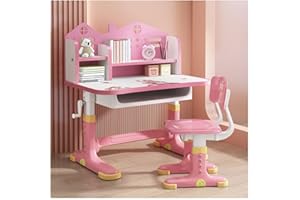 SINBINTA Kinder-Schreibtisch- und Stuhl-Set, höhenverstellbar, Kinderstudiertisch mit Schublade, Bücherregal, Kindersitztisch für Jungen, Mädchen, Schule, Zuhause, Arbeitszimmer (rosa Schloss)