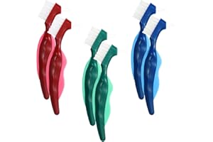 WLERTCOP 6 Stück Harte Prothesenbürste Zahnersatzbürsten Doppelborsten Kopf Zahnbürste Set Tragbare Ergonomische Gebissreinigungsbürsten für die Reinigung von Künstlichen Zähnen Zahnpflege