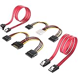 Inateck 2X SATA 3 Kabel 0,48m & 4pin ATX zu 2X 15pin SATA Stromadapter + 15pin SATA zu 2X 15pin SATA Stromkabel - je 0,16m, Strom- und Datenkabel, Stecker gerade zu Stecker gerade, Gelb/Rot