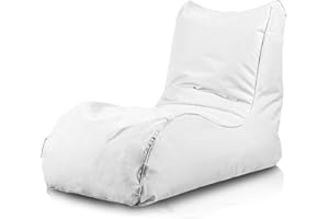 Bepouf - Poltrona Chaise Longue in Poliestere con Imbottitura in Palline di Polistirolo, Poltrona Adatta per Camera, Salotto e Esterni - Dimensione 110x80, Colore Bianco