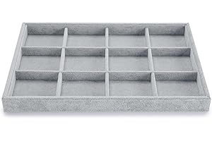 Papten plateau à bijoux empilable en velours, rangement de bijoux tiroir insert à bijoux organisateur 12 compartiments présentoir à bijoux pour collier bracelet(Gris)