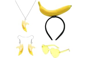 UILYNIU 4 Pezzi Set di Costume Banana Travestimento da Banana Donne Tiara di Banana Occhiali da Sole Collana Banana Orecchini Banana Accessori per Hawaiian Carnevale Costume Frutta Party