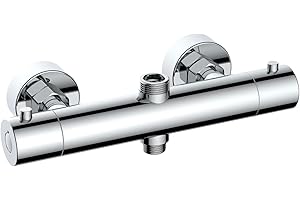 ENKI, Dune, T33, Chrome, Thermostatic Shower Mixer Bar Valve with Two Outlets, Solid Brass, Anti-Scald Device, Anti-Scald Device, Temperature Control, Contemporary Design, 1-Year Guarantee